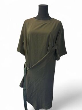 Nic & Jo Olive Green Wrap-Detail Shift Dress
